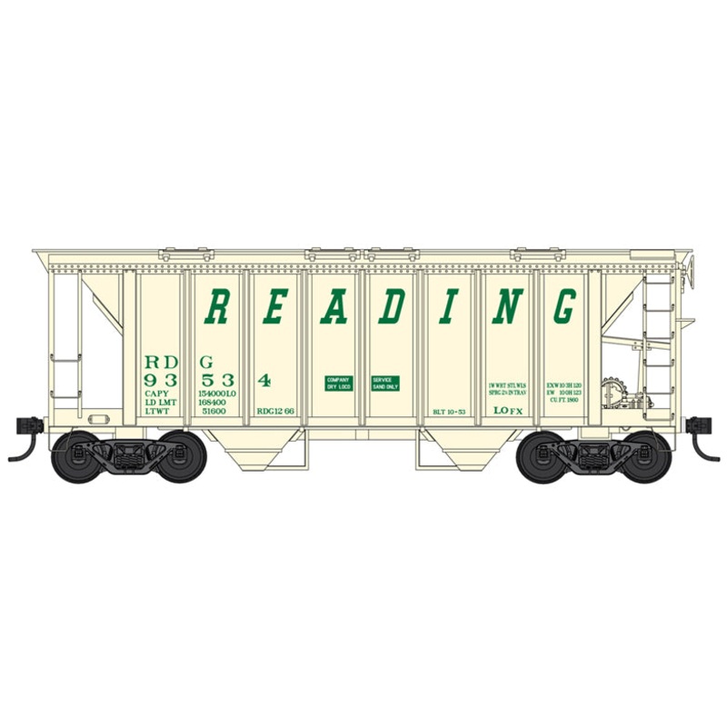 Bowser 42765 HO 70 Ton 2 Bay Covered Hopper Reading "Sand" RDG 93534