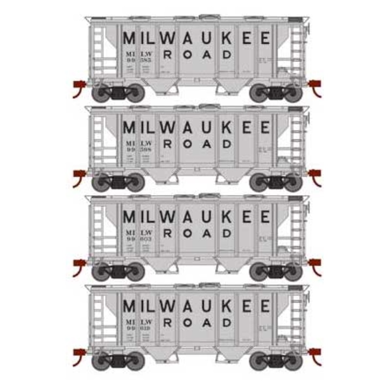 Roundhouse 2388 HO PS-2 2003 2 Bay Covered Hopper Milwaukee Road MILW 4 Pack