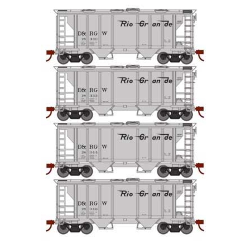 Roundhouse 2416 HO PS-2 2003 2 Bay Covered Hopper Rio Grande D&RGW 4 Pack