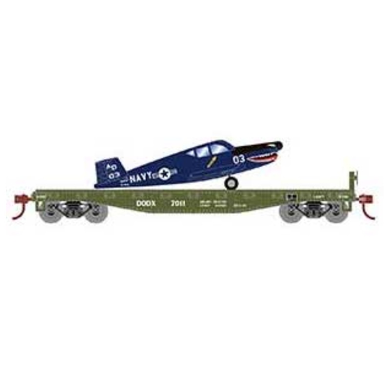 Athearn 96456 HO Scale 40' Flatcar with Navy Plane DODX 7011