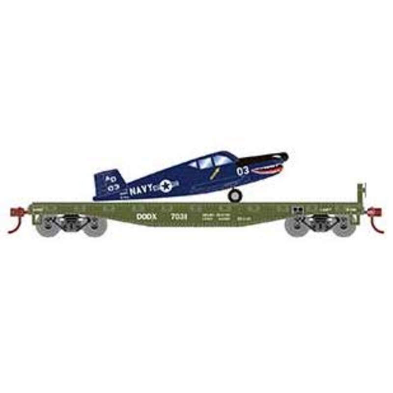 Athearn 96457 HO Scale 40' Flatcar with Navy Plane DODX 7031