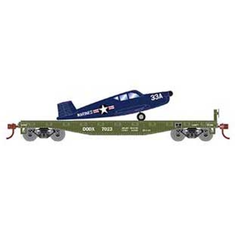 Athearn 96458 HO Scale 40' Flatcar with Marines Plane DODX 7023