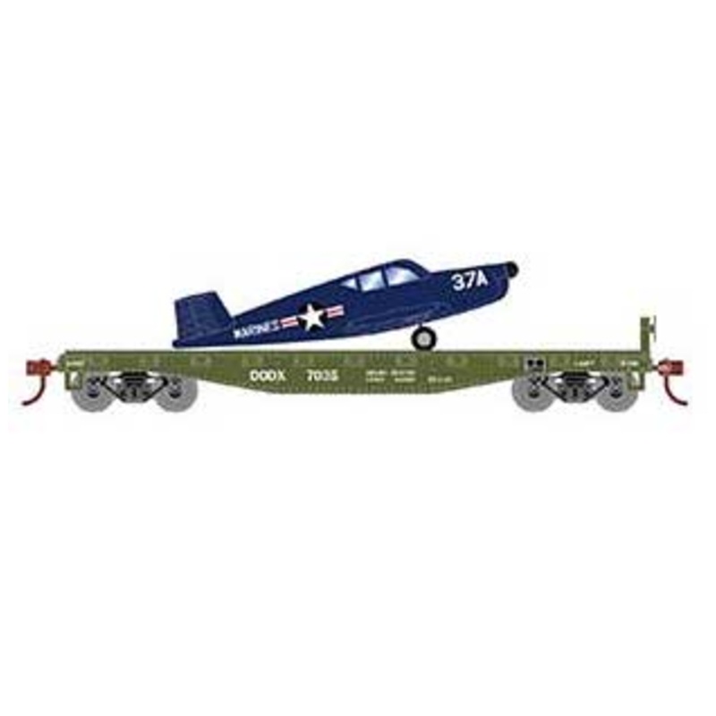 Athearn 96459 HO Scale 40' Flatcar with Marines Plane DODX 7035