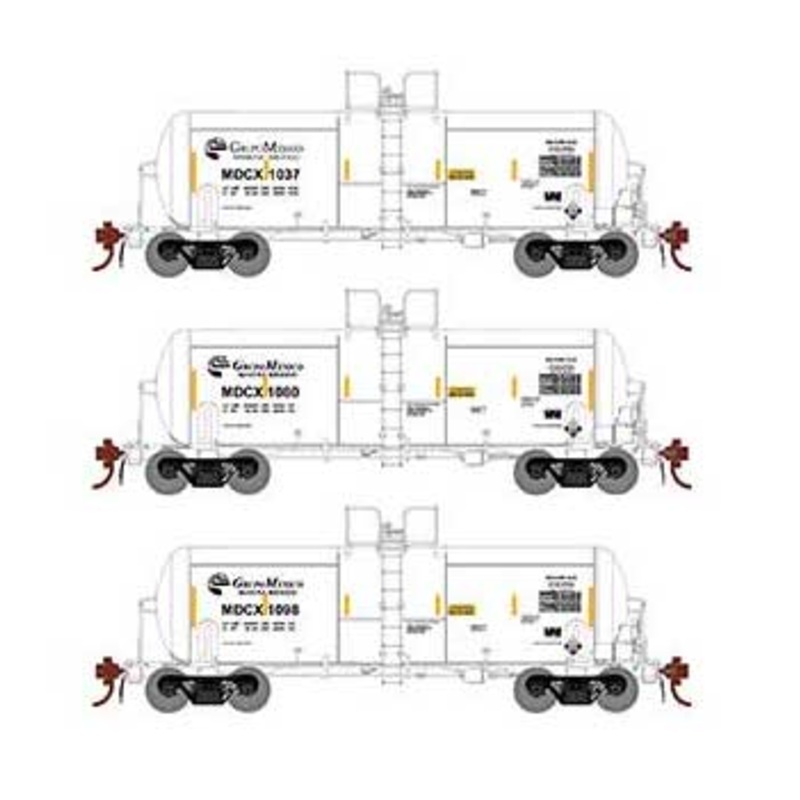 Athearn Genesis G25750 HO Scale 13,000 Gallon Acid Tank Car Grupo Mexico MDCX 3 Pack
