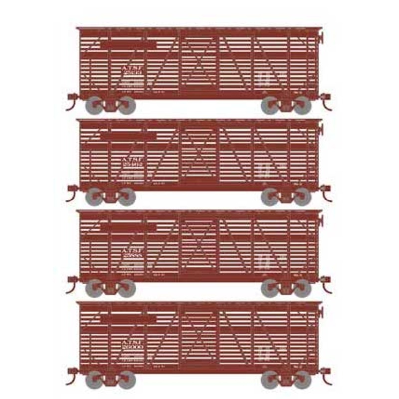 Athearn 75991 HO Scale 40' Stock Car Santa Fe ATSF 4 Pack