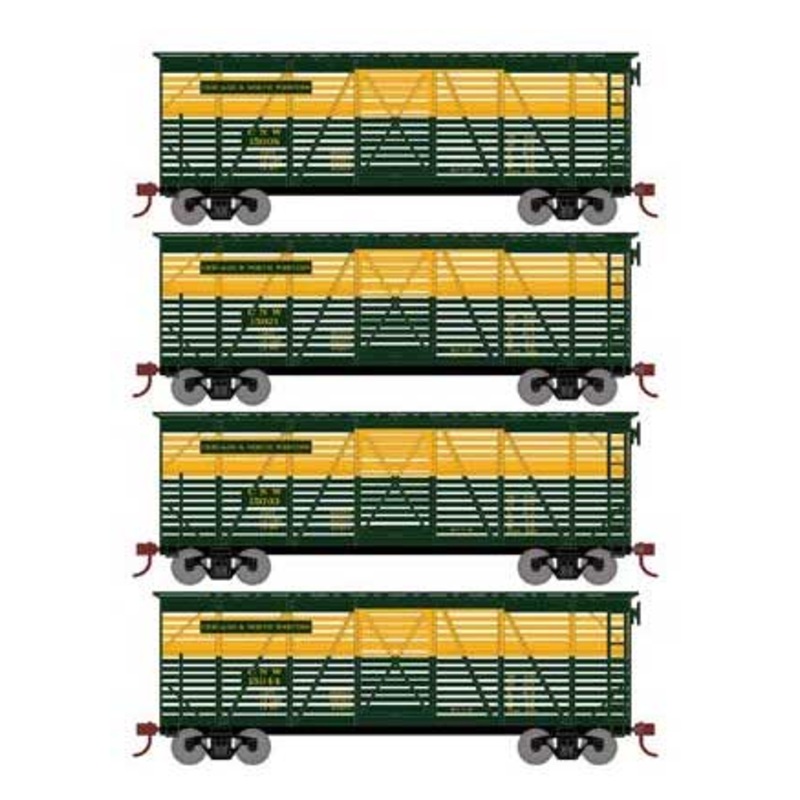 Athearn 75994 HO Scale 40' Stock Car Chicago & Northwestern CNW 4 Pack