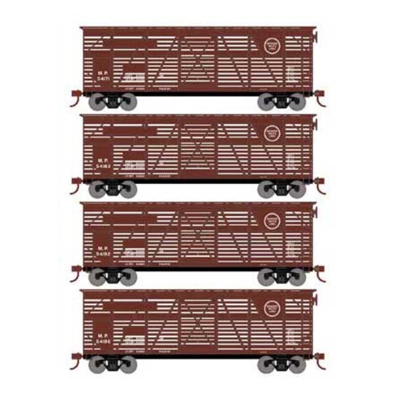 Athearn 76003 HO Scale 40' Stock Car Missouri Pacific MP 4 Pack