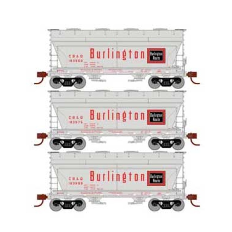 Athearn 81064 HO Scale ACF 2970 2 Bay Covered Hopper Burlington CB&Q 3 Pack
