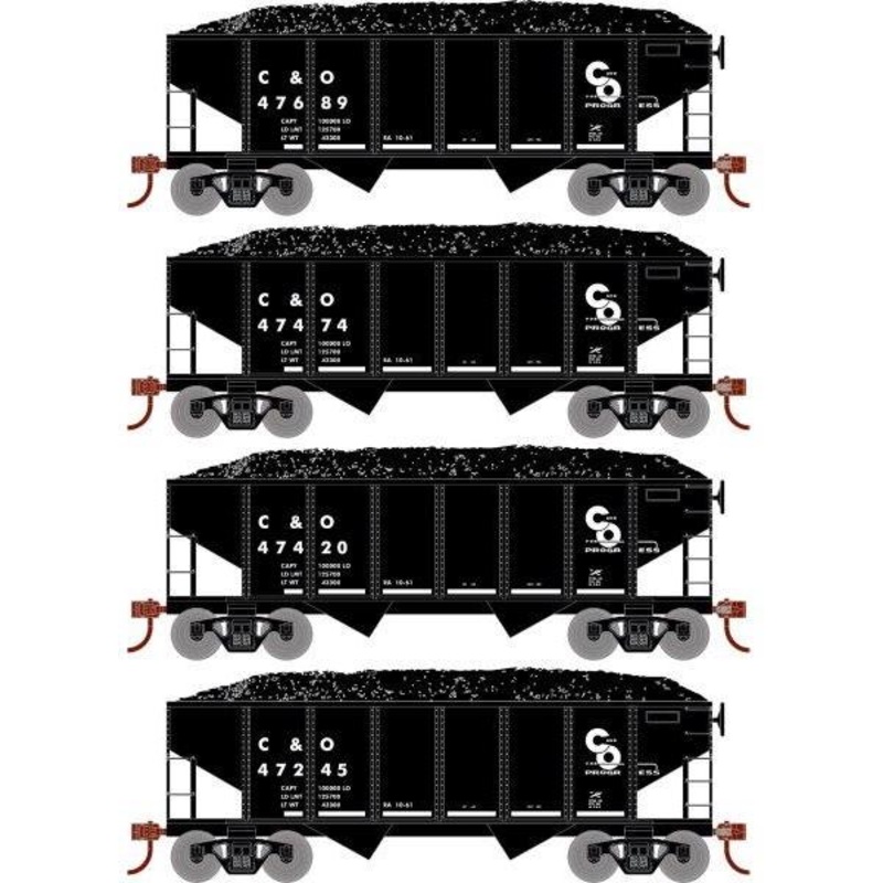 Roundhouse 1045 HO Scale 34' Ribbed Hopper Chesapeake & Ohio C&O 4 Pack #1