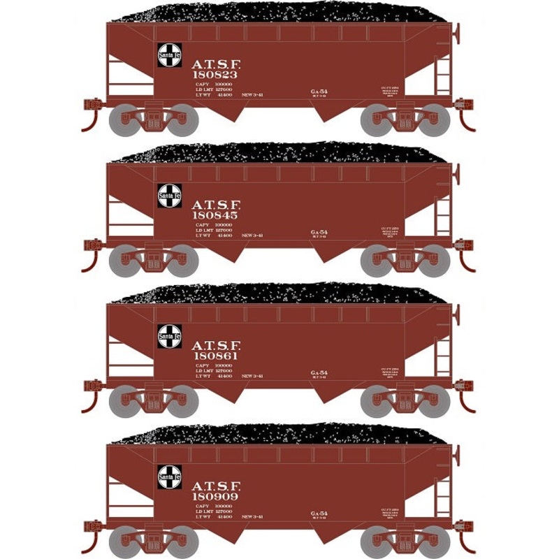 Roundhouse 1280 HO Scale 34' Offset Open Hopper Santa Fe ATSF 4 Pack #1