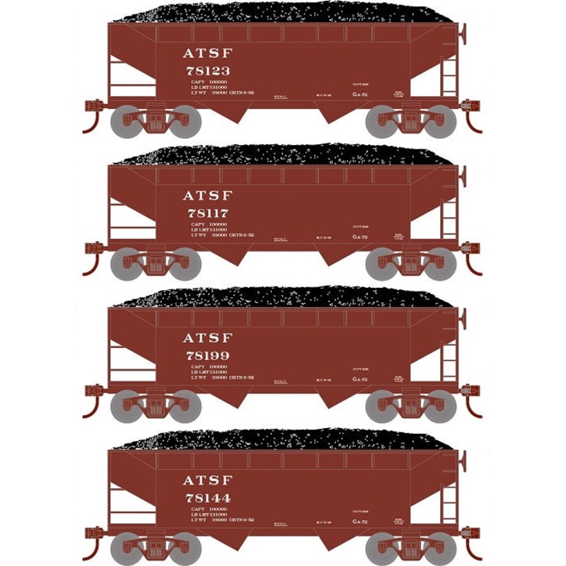 Roundhouse 1281 HO Scale 34' Offset Open Hopper Santa Fe ATSF 4 Pack #2