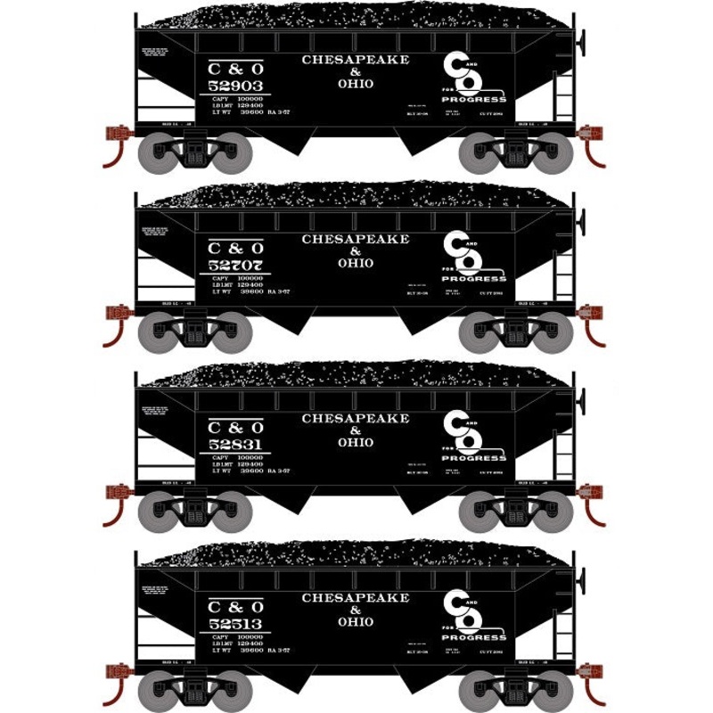 Roundhouse 1287 HO Scale 34' Offset Open Hopper Chesapeake & Ohio C&O 4 Pack #2