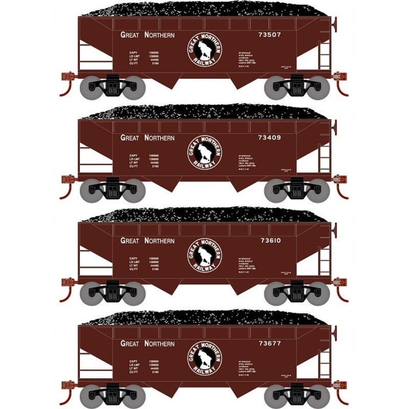 Roundhouse 1290 HO Scale 34' Offset Open Hopper Great Northern GN 4 Pack #2