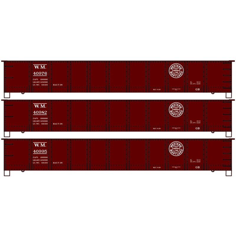 Accurail 37574 HO Scale 41' AAR Steel Gondola Kit 3 Pack Western Maryland WM - NOS