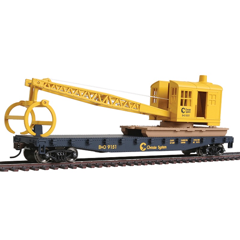 Walthers Trainline 931-1782 HO Scale Flatcar with Logging Crane Chessie System B&O 9151