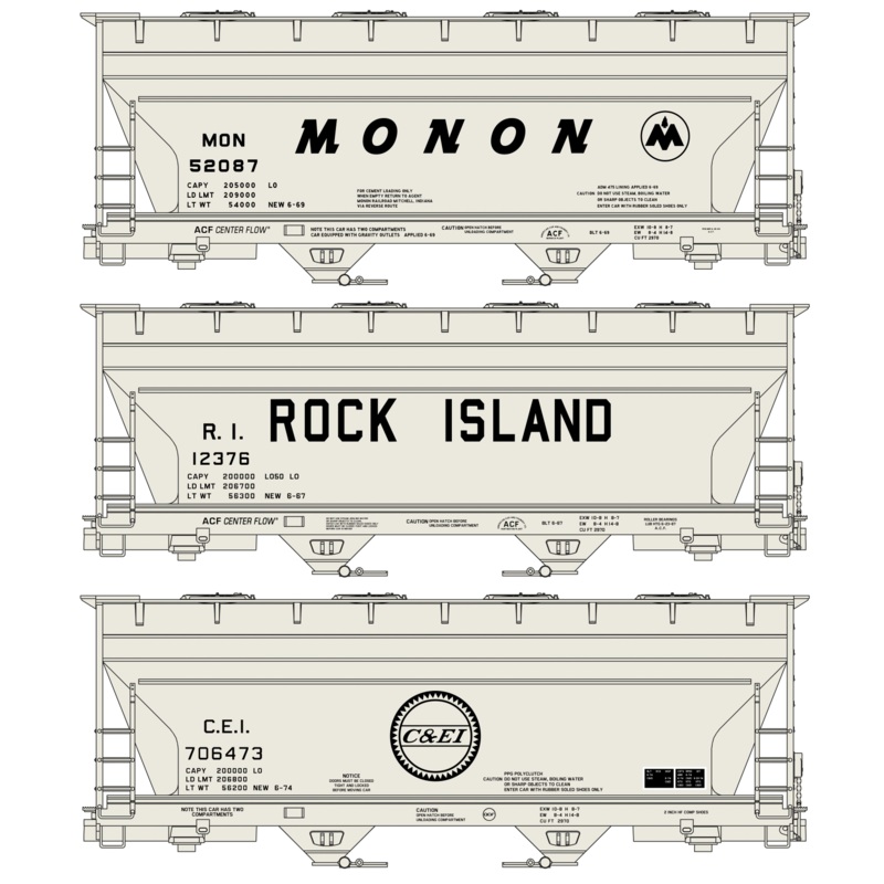 Accurail 8151 HO Scale ACF Covered Hopper Kit Midwest MON, RI, C&EI 3 Pack