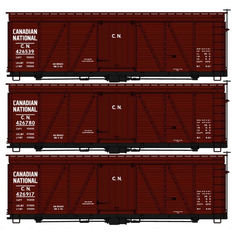 Accurail 8154 HO Scale Fowler 36' Boxcar Kit Canadian National CN 3 Pack