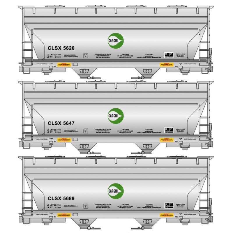 Accurail 8155 HO Scale ACF Aluminum Covered Hopper Kit Cargill CLSX 3 Pack