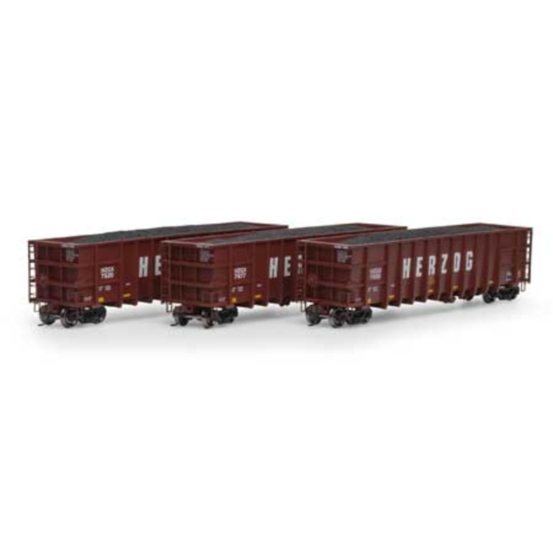 Athearn 7477 HO Scale Thrall High Side Gondola with Load Herzog "Brown" HZGX 3 Pack #2