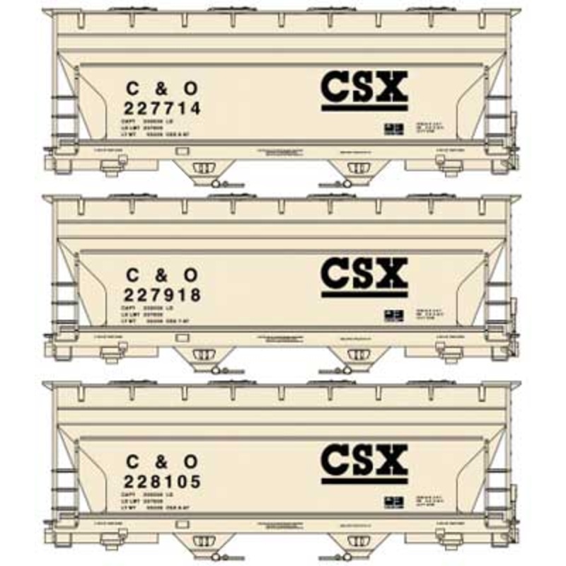 Accurail 8132 HO ACF 2-Bay Covered Hopper CSXT Kit 3 Pack