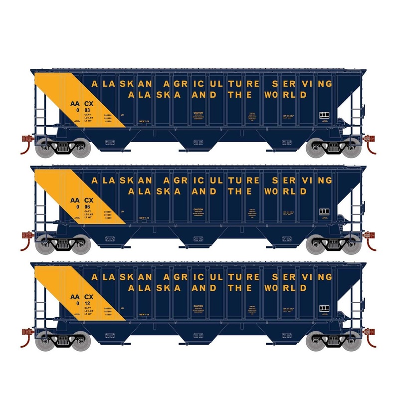 Athearn 18777 HO Scale PS 4740 Covered Hopper Alaska Railroad 3 Pack