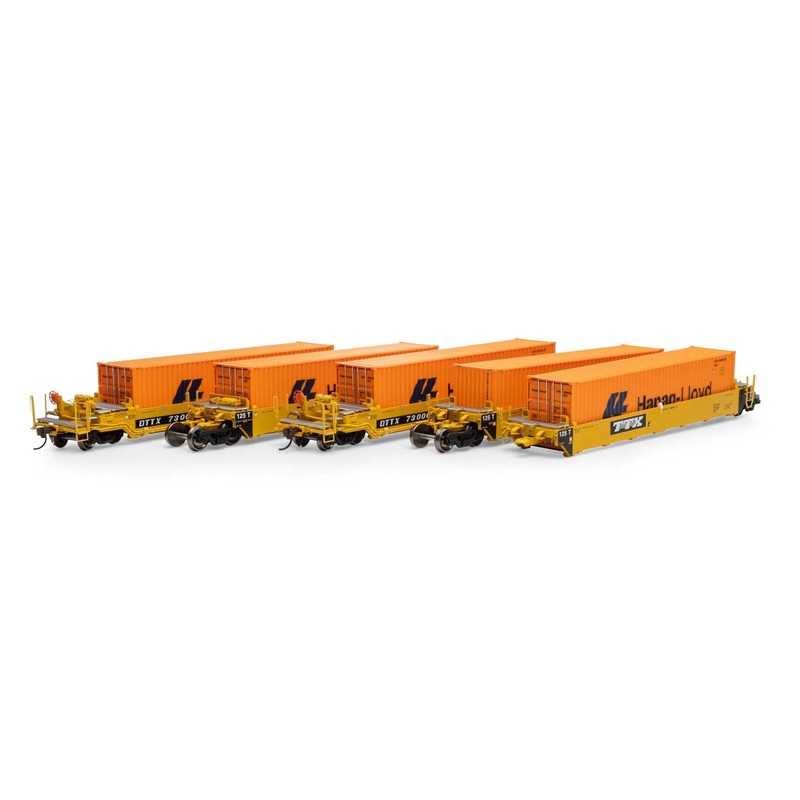 Athearn 98929 HO Scale Maxi I 5 Unit Well Car DTTX 73006 with Containers