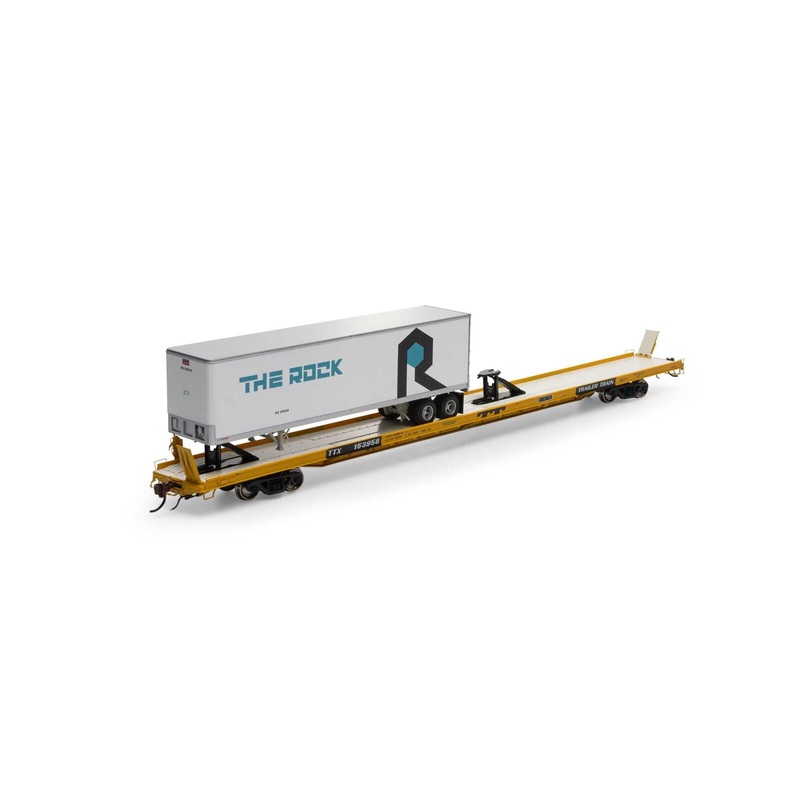 Athearn Genesis G69607 HO Scale F89-F Flatcar Trailer Train TTX 153958 with Rock Island Trailer