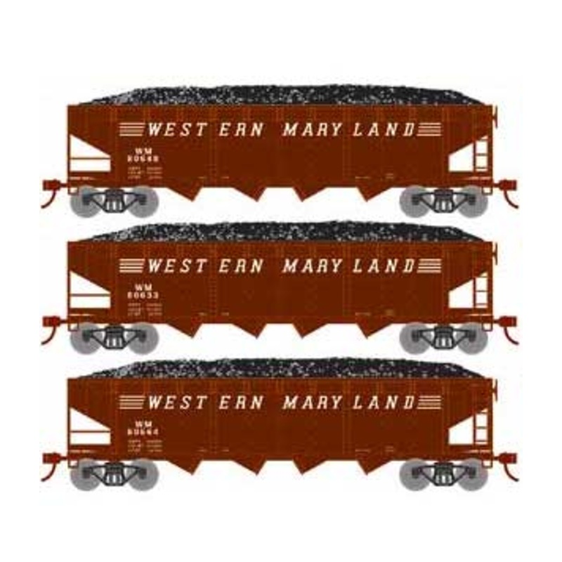 Roundhouse 88181 HO Scale 40' Offset Open Hopper Western Maryland WM 3 Pack