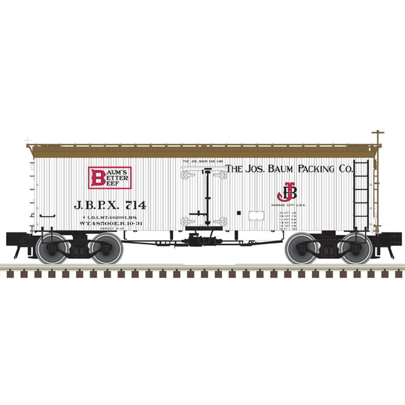Atlas 20007195 HO Scale 36' Wood Reefer Baum's Better Beef 714