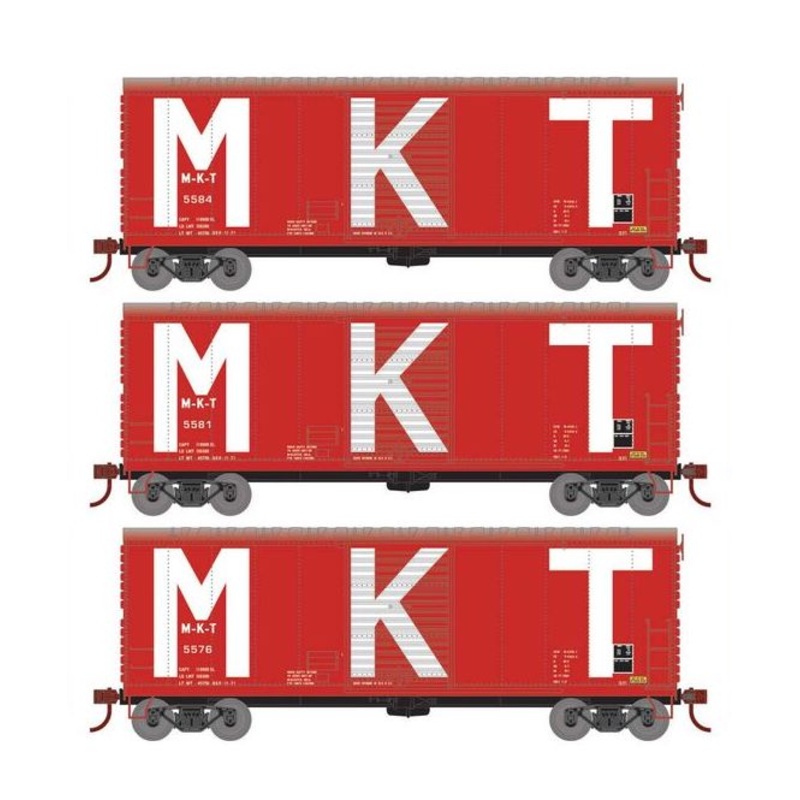 Athearn RTR 69450 HO Scale 40' Modernized Boxcar Missouri Kansas Texas MKT 3 Pack