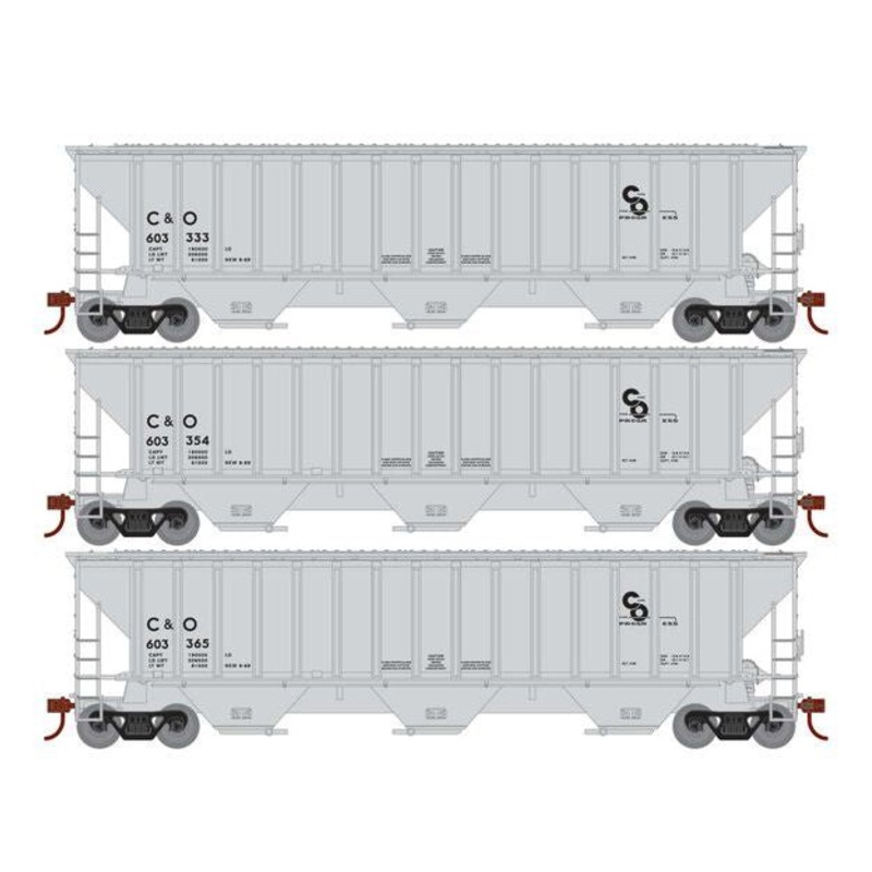 Athearn RTR 22269 HO Scale PS 4740 Covered Hopper Chesapeake & Ohio C&O 3-Pack