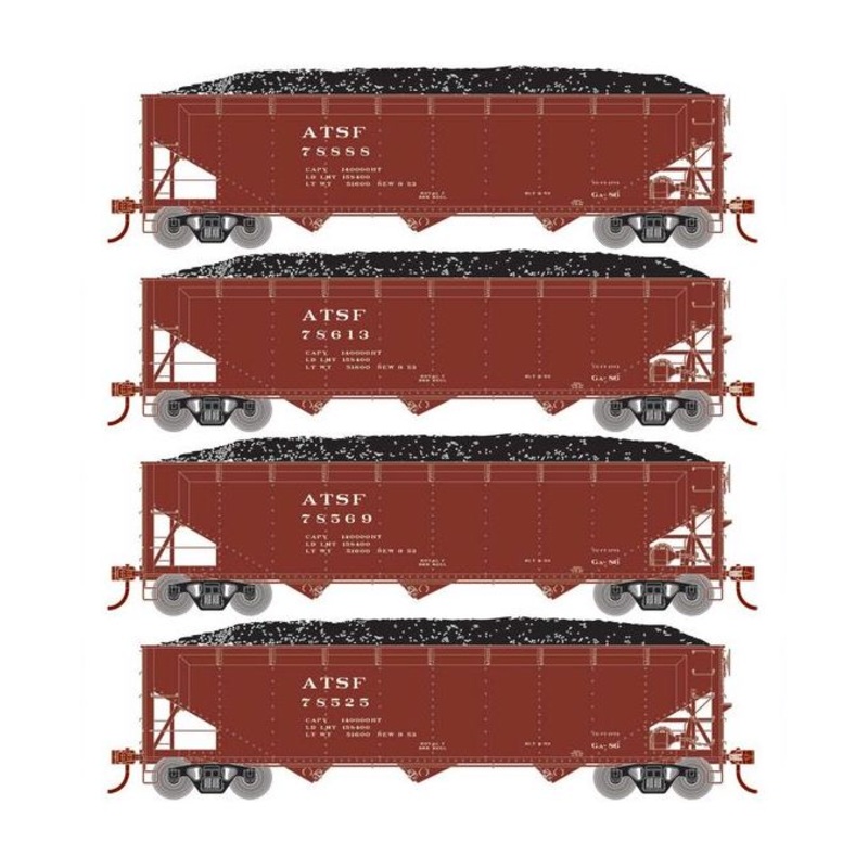 Athearn RTR 33078 HO Scale 40' Offset Coal Hopper W/Load Santa Fe ATSF 4-Pack #1