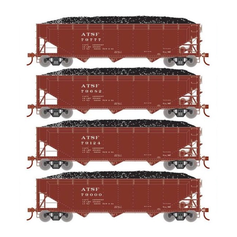 Athearn RTR 33079 HO Scale 40' Offset Coal Hopper W/Load Santa Fe ATSF 4-Pack #2