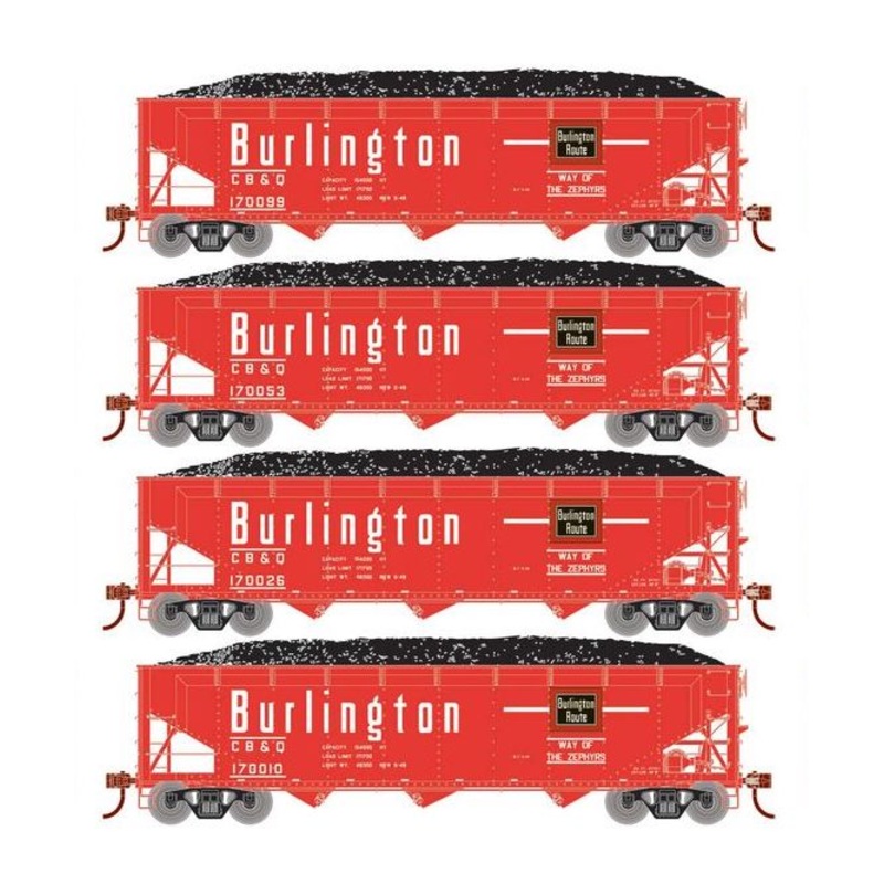 Athearn RTR 33081 HO Scale 40' Offset Coal Hopper W/Load Burlington CB&Q 4-Pack #1