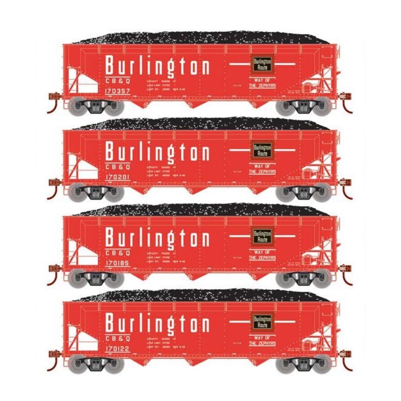 Athearn RTR 33082 HO Scale 40' Offset Coal Hopper W/Load Burlington CB&Q 4-Pack #2