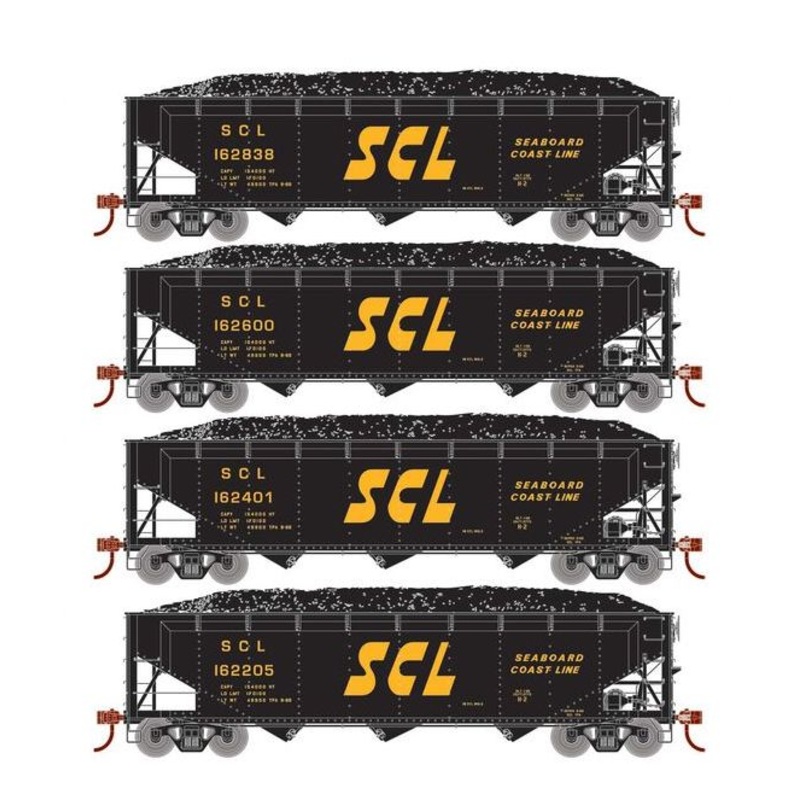 Athearn RTR 33091 HO Scale 40' Offset Coal Hopper W/Load Seaboard Coast Line SCL 4-Pack #2