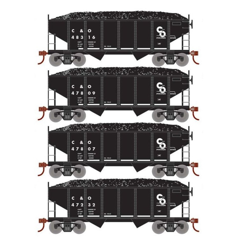 Roundhouse 50013 HO Scale 34' Ribbed Hopper w/Load Chesapeake & Ohio C&O 4-Pack #1