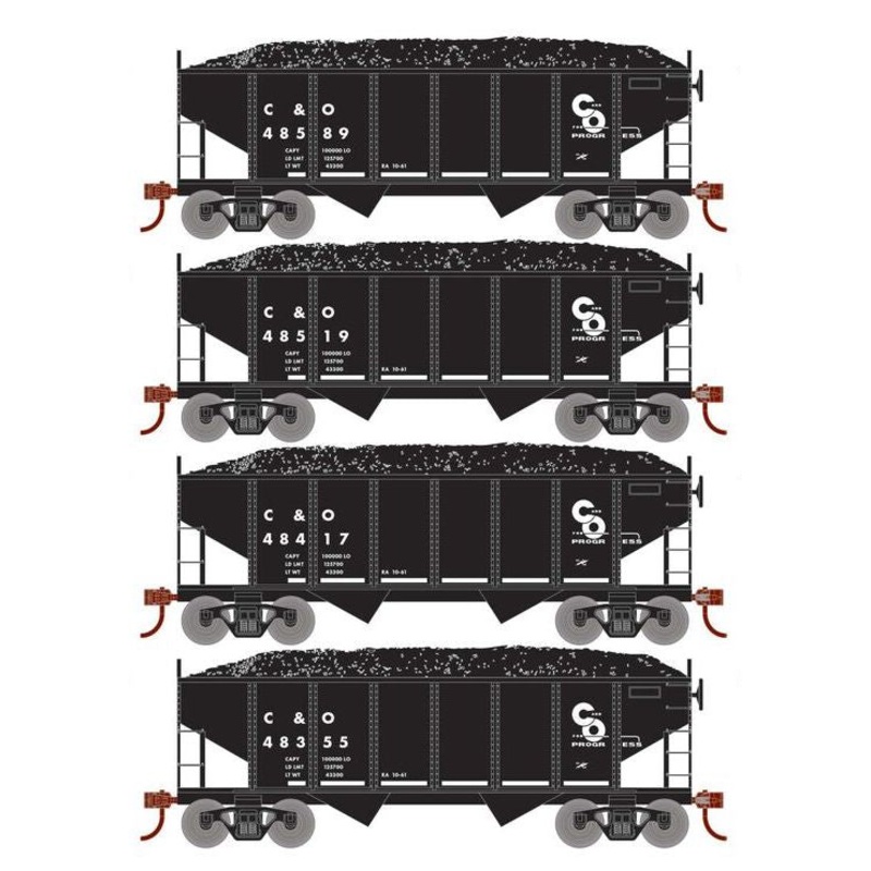 Roundhouse 50014 HO Scale 34' Ribbed Hopper w/Load Chesapeake & Ohio C&O 4-Pack #2