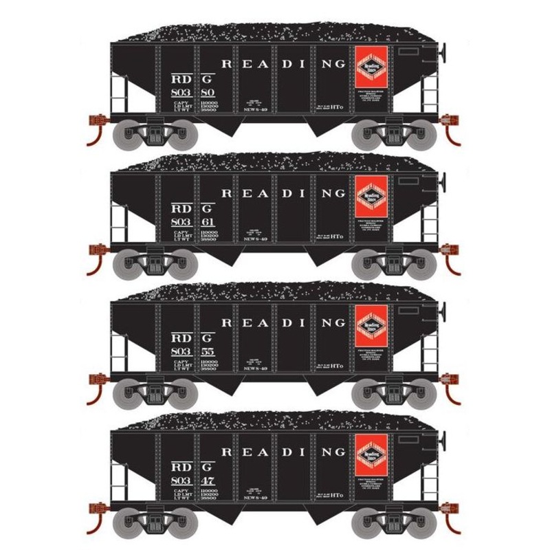 Roundhouse 50016 HO Scale 34' Ribbed Hopper w/Load Reading RDG 4-Pack #2