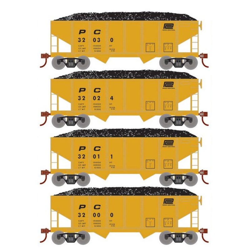Roundhouse 50021 HO Scale 34' Ribbed Hopper w/Load Penn Central PC 4-Pack #1