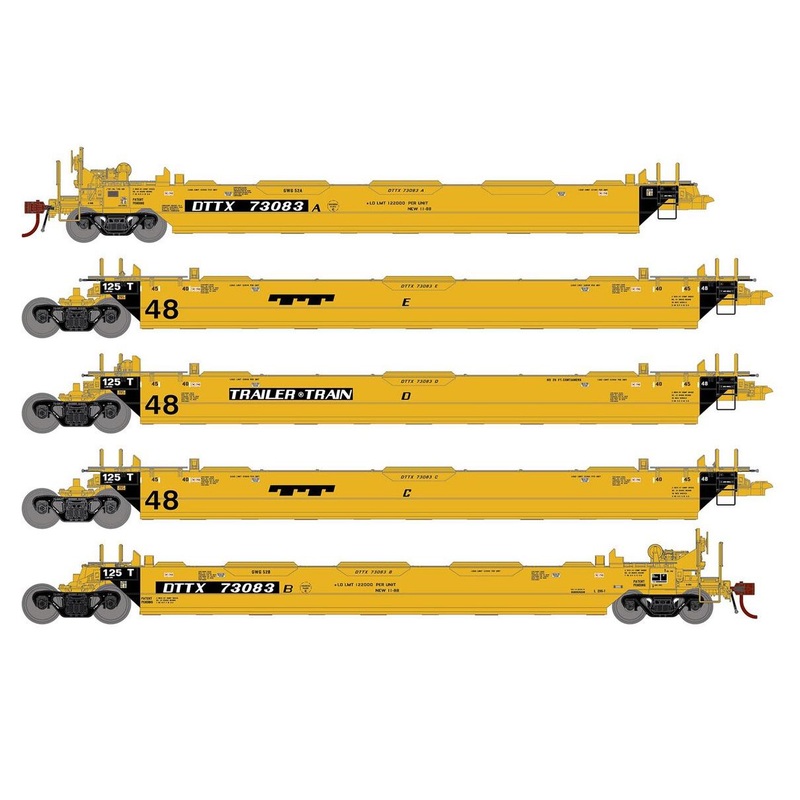 Athearn Genesis G1018 HO Scale Maxi II 5 Unit Well Car Trailer Train TTX DTTX 73083