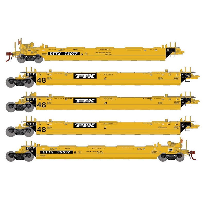 Athearn Genesis G1020 HO Scale Maxi II 5 Unit Well Car Trailer Train TTX DTTX 73077