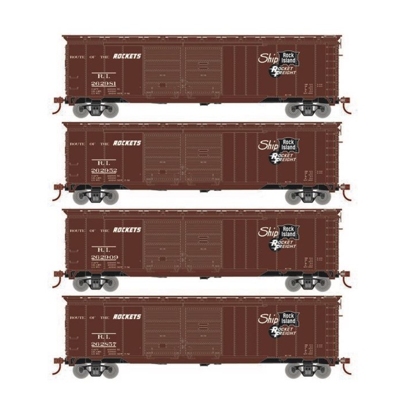 Roundhouse 1006 HO Scale 50' Double Door Boxcar Rock Island RI "Rocket Freight" 4-Pack #2