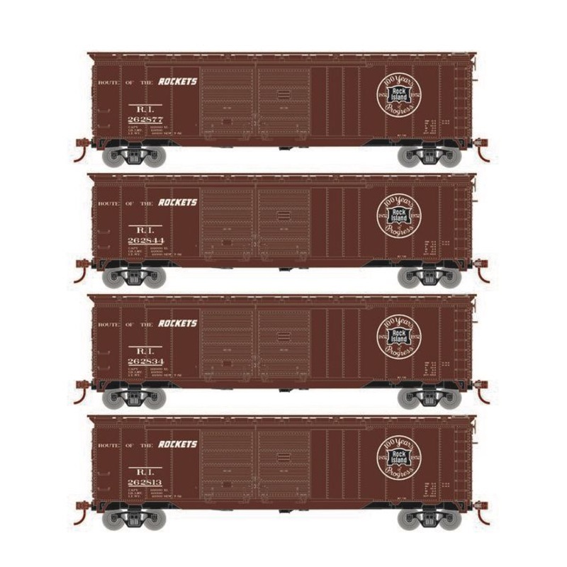 Roundhouse 1008 HO Scale 50' Double Door Boxcar Rock Island RI "100 Years of Service" 4-Pack #1