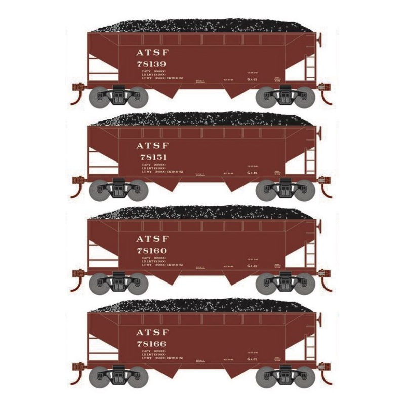 Roundhouse 1011 HO Scale 34' Offset Open Hopper Santa Fe ATSF 4-Pack #1