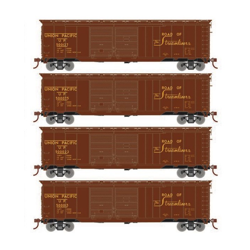 Roundhouse 1016 HO Scale 50' Double Door Boxcar Union Pacific UP "Serves the West" 4-Pack #1