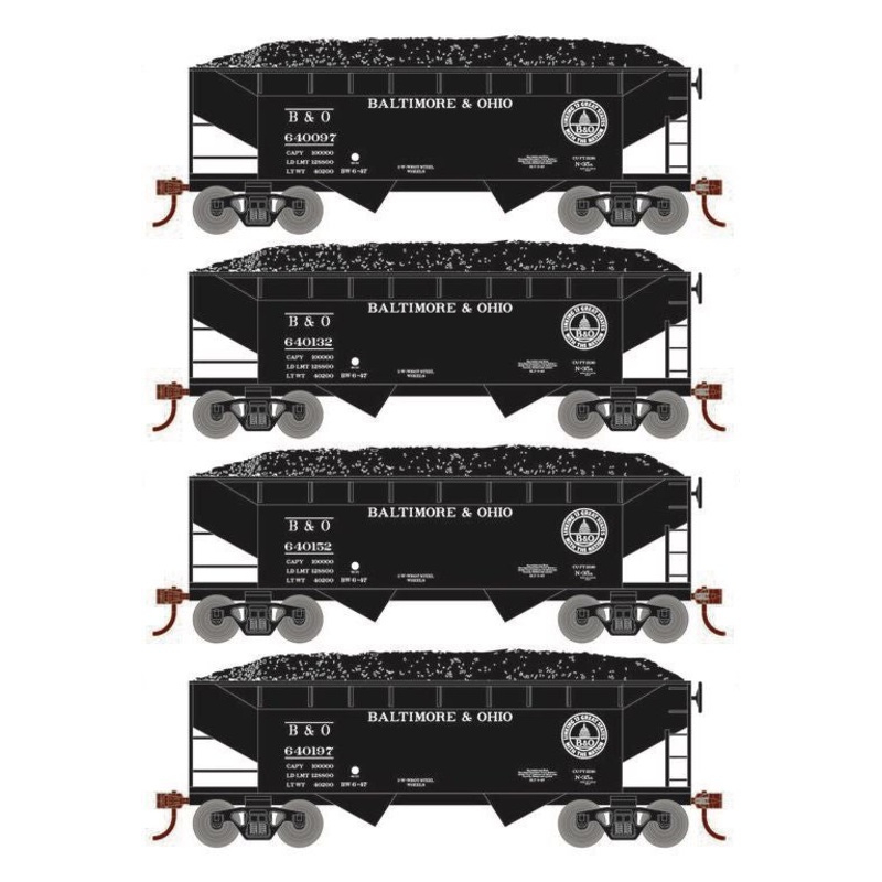 Roundhouse 1018 HO Scale 34' Offset Open Hopper Baltimore & Ohio B&O 4-Pack #1