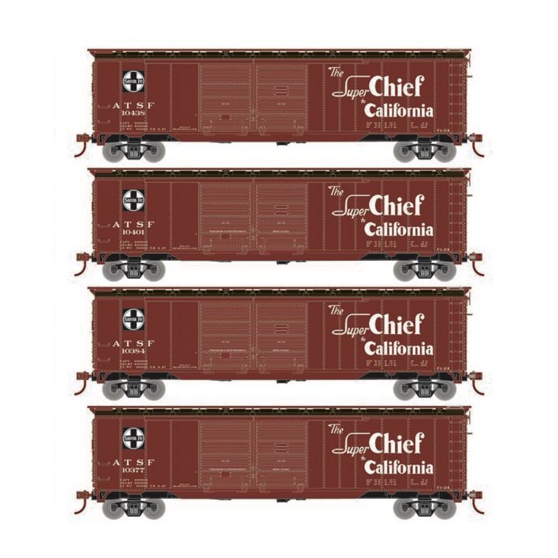 Roundhouse 1021 HO Scale 50' Double Door Boxcar Santa Fe ATSF "Super Chief" 4-Pack #1