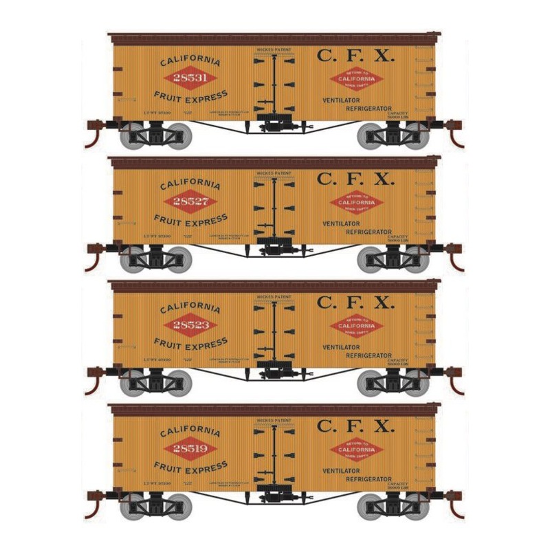 Roundhouse 1023 HO Scale 36' Wood Reefer California Fruit Express CFX 4-Pack #1