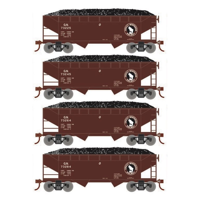 Roundhouse 1027 HO Scale 34' Offset Open Hopper Great Northern GN 4-Pack #1
